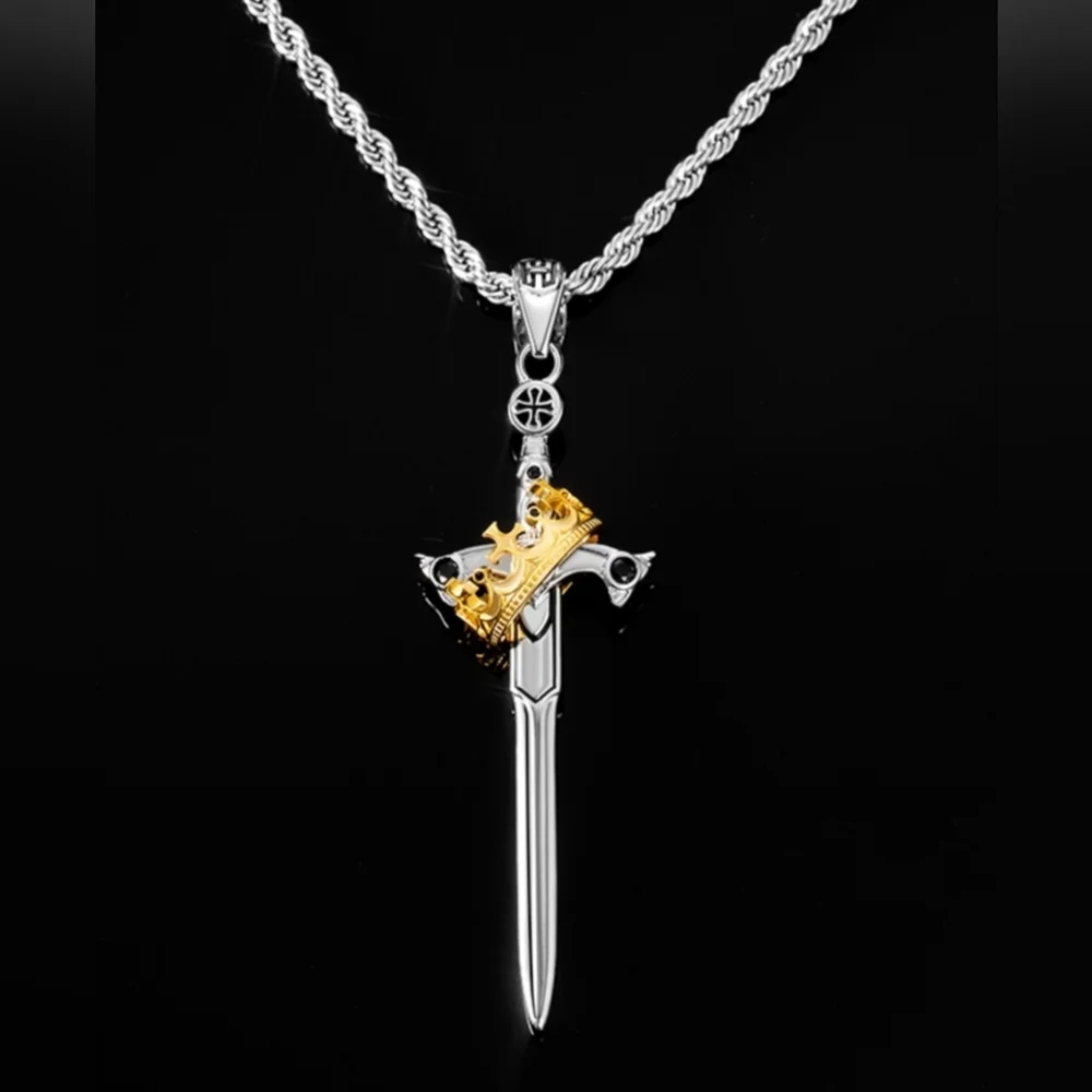 MEN'S 2‎ TONE CROWN SWORD PENDANT 24